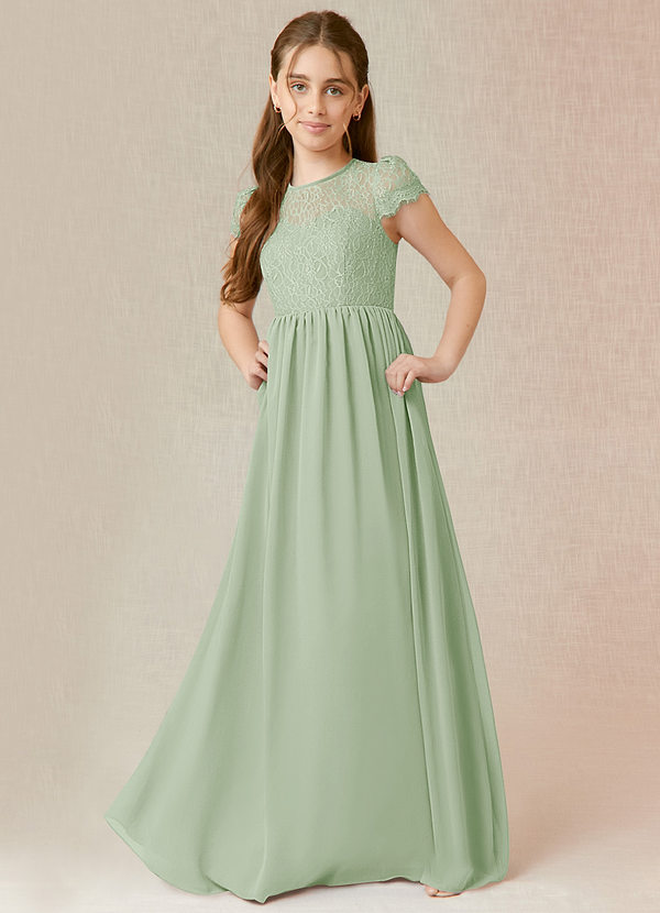 Azazie Delevingne Junior Jurk van Chiffon met A-Lijn Kant Stoffige Salie image1