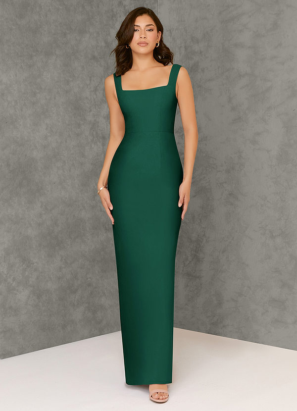 Azazie Flori Bridesmaid Dresses Emerald Sheath Square Neckline Chiffon Dress image1