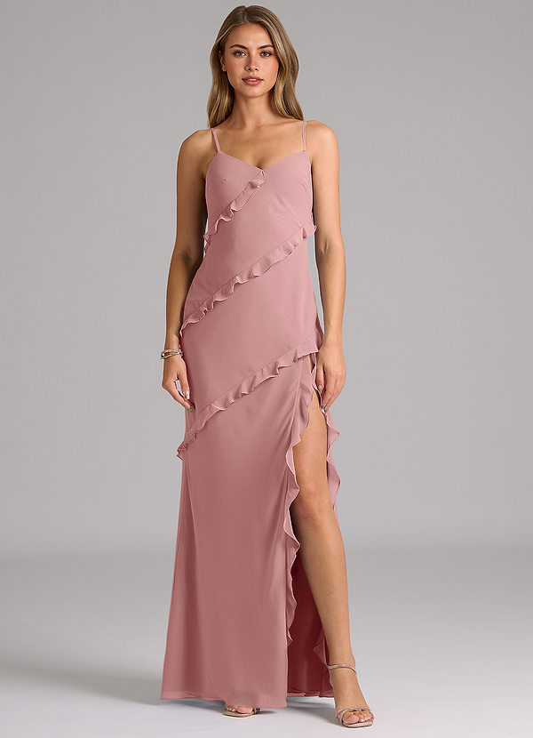 Azazie Nancie Vestidos de dama de honor Vestido Rosa Polvorienta de Gasa de Corte Sirena con Drapeado image1