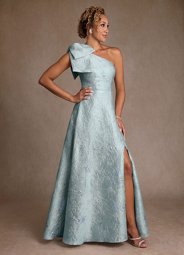 Azazie Margerie Mother of the Brides Dresses Agave Jacquard A-Line One Shoulder Floral Jacquard Dress image1