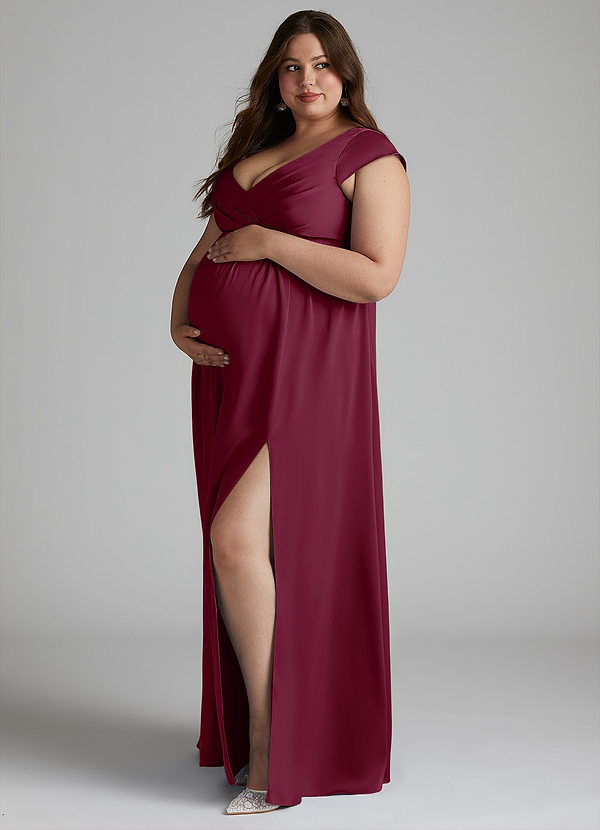 Azazie Allessia Robe demoiselle d'honneur enceinte Robe Trapèze Plissée Longueur ras du sol Satin extensible image1