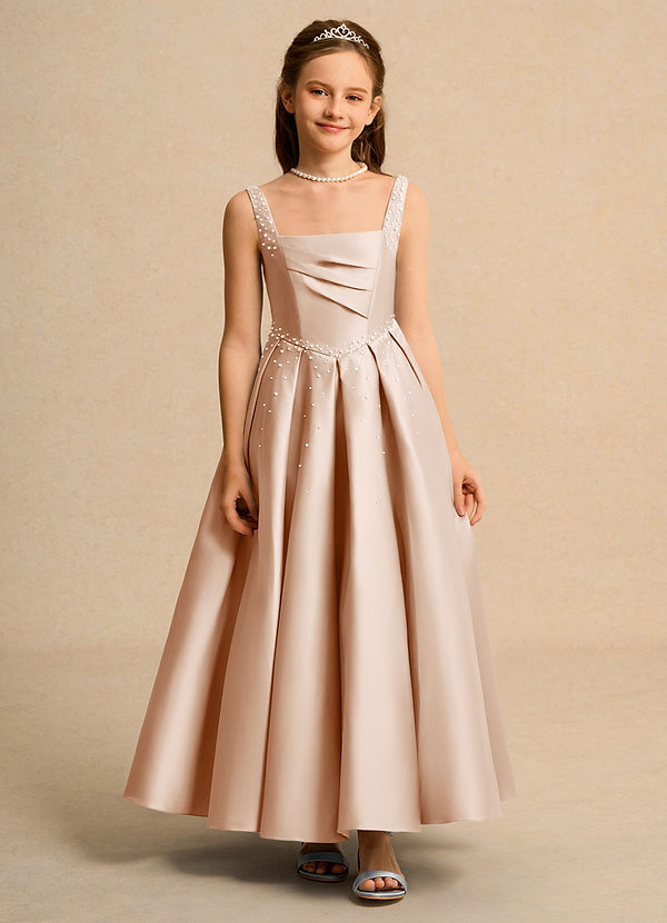 Azazie Mochi Girl Flower Girl Dresses English Rose Ball-Gown Pleated Matte Satin Dress image1