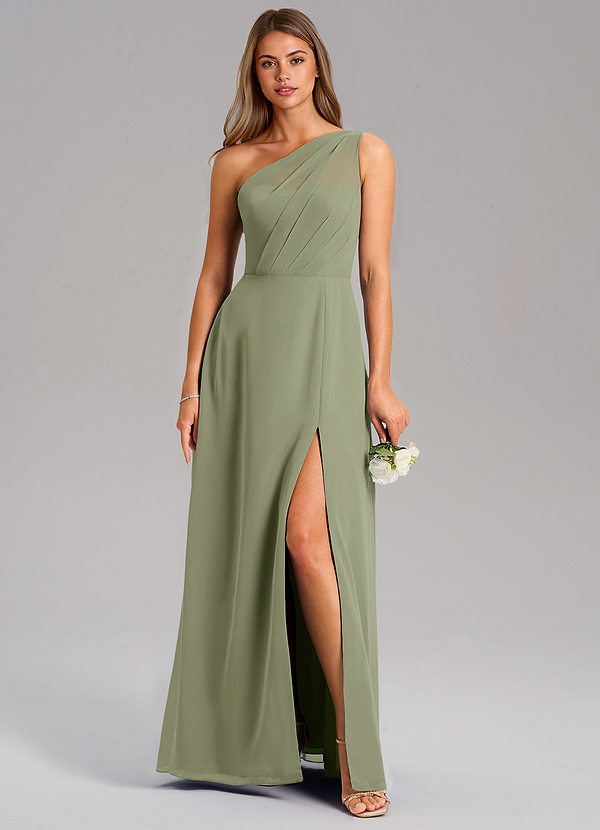 Azazie Phaedra Bridesmaid Dresses Pistachio A-Line One Shoulder Chiffon Dress image1