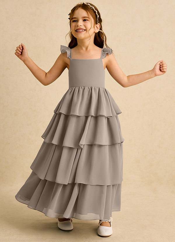 Azazie Boba Abiti da Ragazza di Fiori Abito A-Line in Chiffon Scollo Quadrato Taupe image1