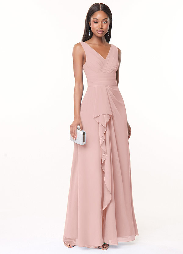 Azazie Julianna Bridesmaid Dresses Powder Pink A-Line Chiffon Dress image1