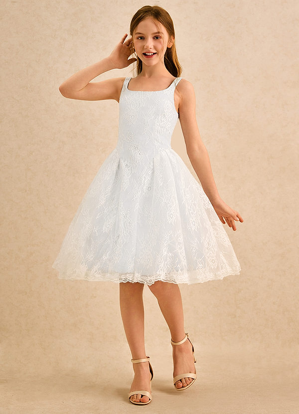 Azazie Cubbie Girls Formal Abiti da Ragazza di Fiori Abito A-Line in Pizzo Avorio image1