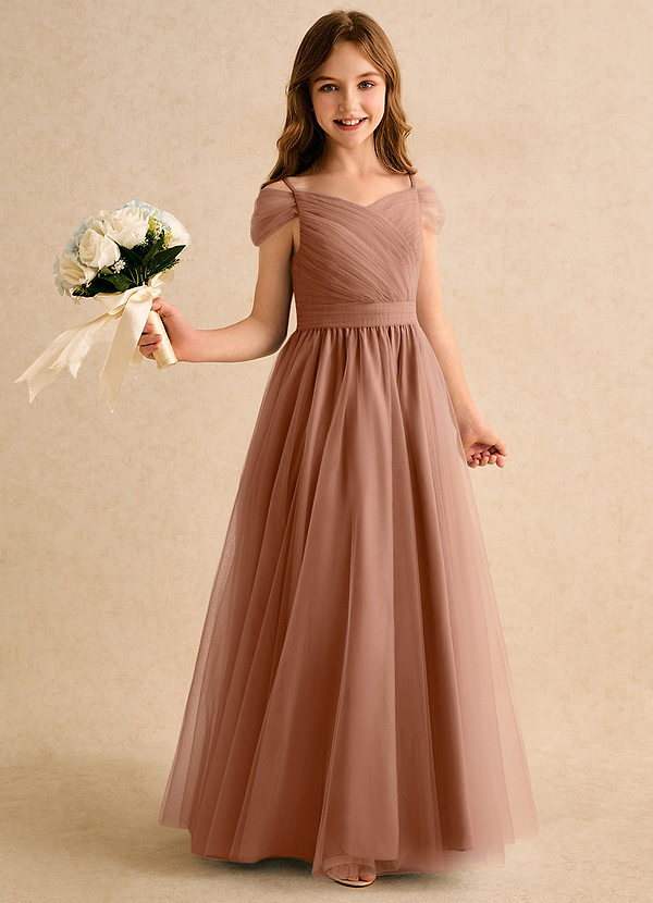 Azazie Yuna Girls Formal Vestidos de Niña de Flores Vestido de Bronceador de Tul de Corte en A con Vestidos sin tirantes image1