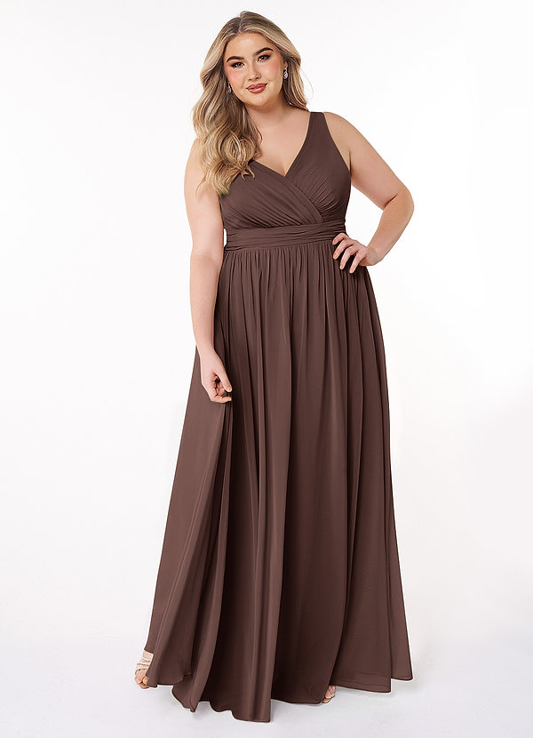 Azazie Kora Bridesmaid Dresses Ganache A-Line Pleated Chiffon Dress image1
