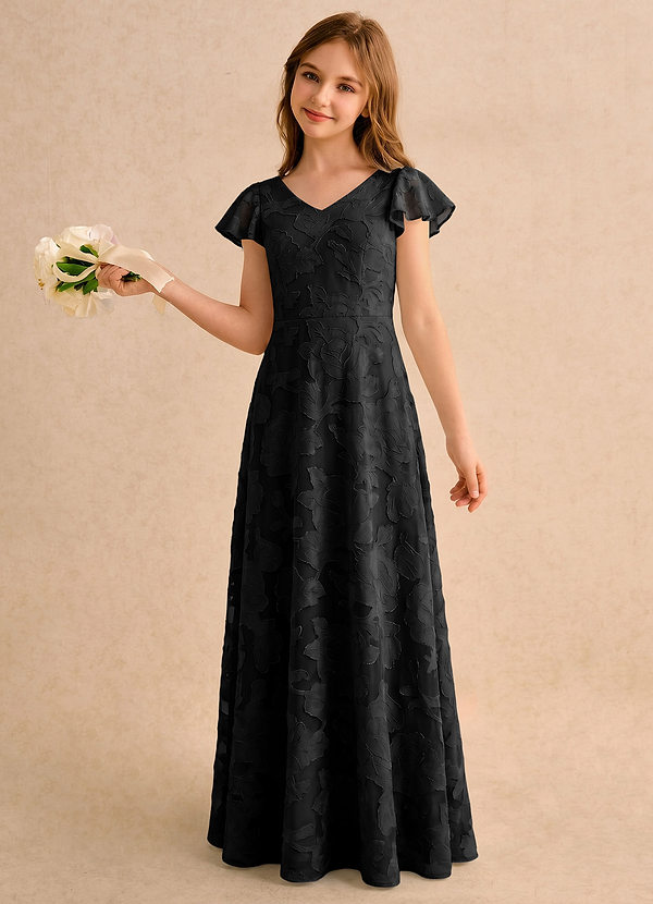 Azazie Narin Girls Formal Sukienki dla Dziewczynki Sypiącej Kwiaty Linia A z Rękawami Kwiatowe wypalenie Długość podłogi Sukienka image1