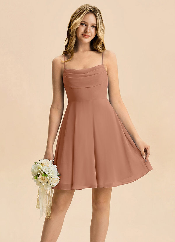 Azazie Bear Junior Bronzer A-Line Pleated Chiffon Dress image1