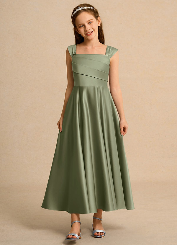Azazie Bundle Girls Formal Flower Girl Dresses Pistachio A-Line Pleated Matte Satin Dress image1