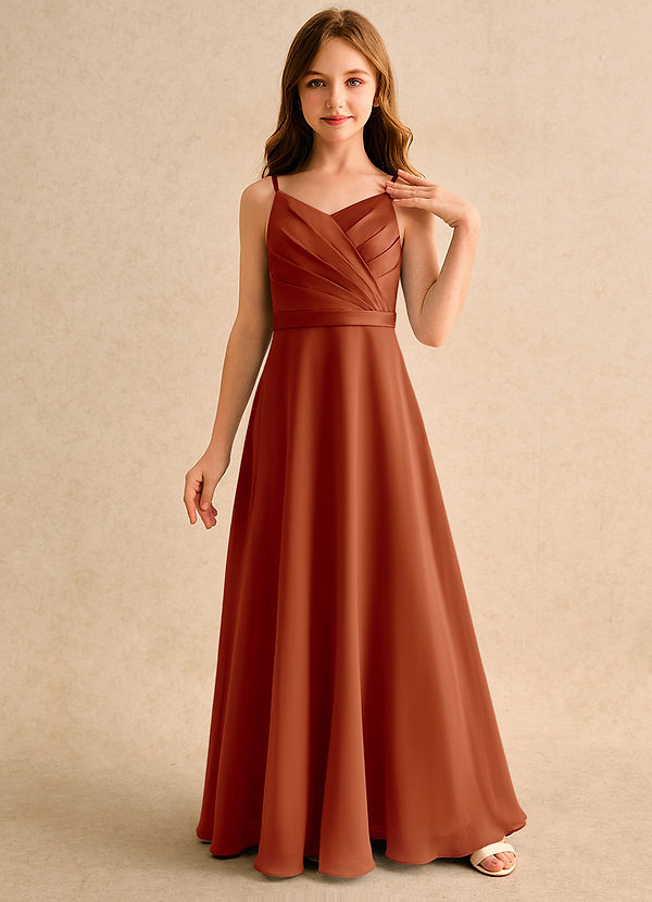 Azazie Umina Girls Formal Bloemenmeisjes Jurken A-Lijn Jurk van Mat Satijn Geplooid Paprika image1