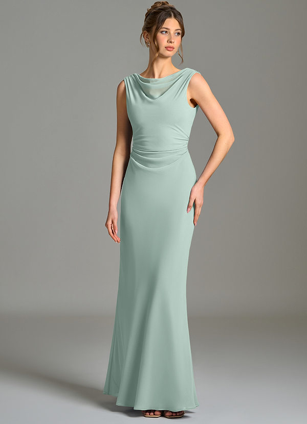 Azazie Kieryn Bridesmaid Dresses Agave Mermaid Pleated Chiffon Dress image1