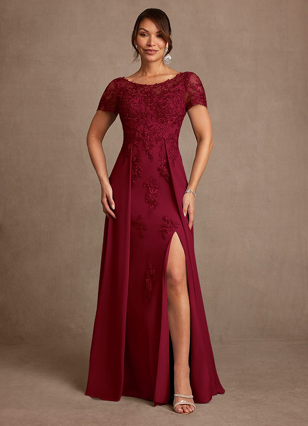 Azazie Alva Mother of the Brides Dresses Burgundy A-Line Lace Dress image1