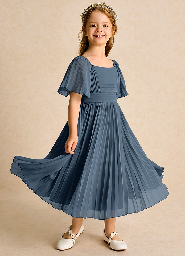 Azazie Gisele Abiti da Ragazza di Fiori Abito A-Line in Chiffon Plissettato Blu Nettuno image1