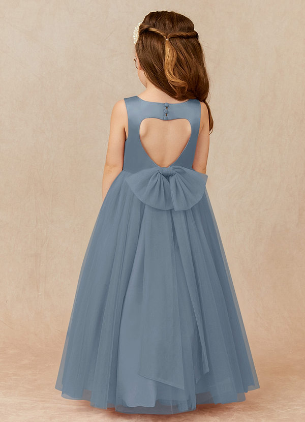 Azazie Muni Flower Girl Dresses Dusty Blue A-Line Bow Tulle Dress image1