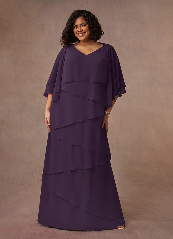 Azazie OHara Mother of the Brides Dresses Plum A-Line V-Neck Chiffon Dress image1