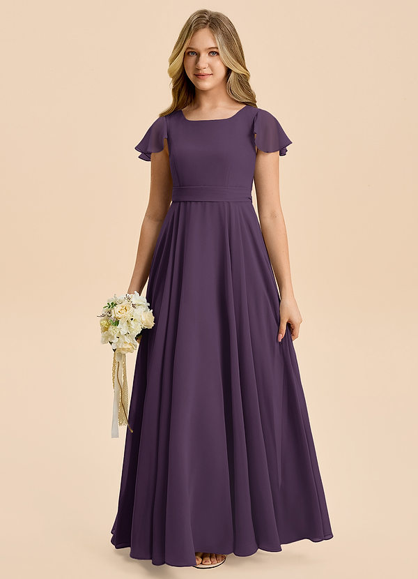 Azazie Cady Junior Abito A-Line in Chiffon Plissettato Prugna image1