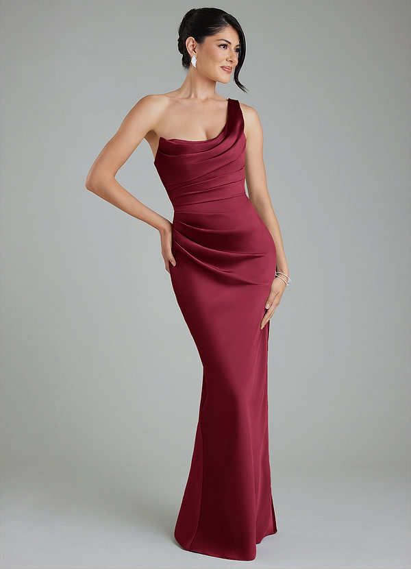 Azazie Sabrina Bridesmaid Dresses Burgundy Mermaid Corset Stretch Satin Dress image1
