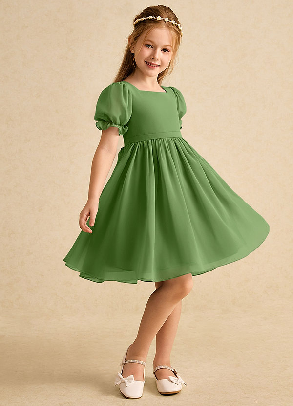 Azazie Jolie Flower Girl Dresses Basil A-Line with Sleeves Chiffon Dress image1
