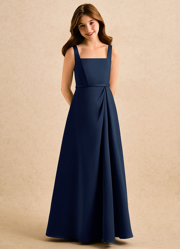 Azazie Emiko Girls Formal Sukienki dla dziewczynek sypiących kwiaty Linia A Pofałdowany Matowy satynowy Długość podłogi Sukienka image1