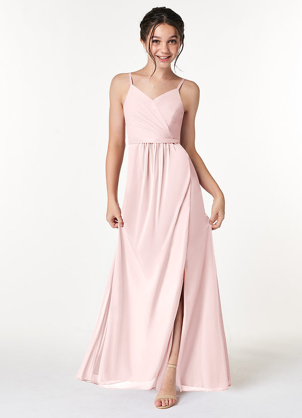 Azazie Luxy Junior Blushing Pink Pleated Mesh Dress image1