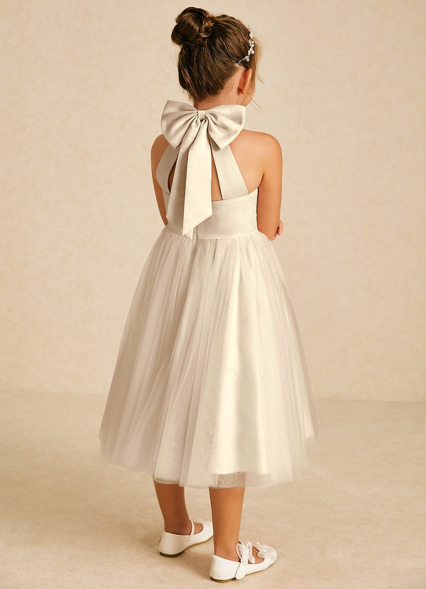 Azazie Dora Flower Girl Dresses Champagne A-Line Bow Tulle Dress image1
