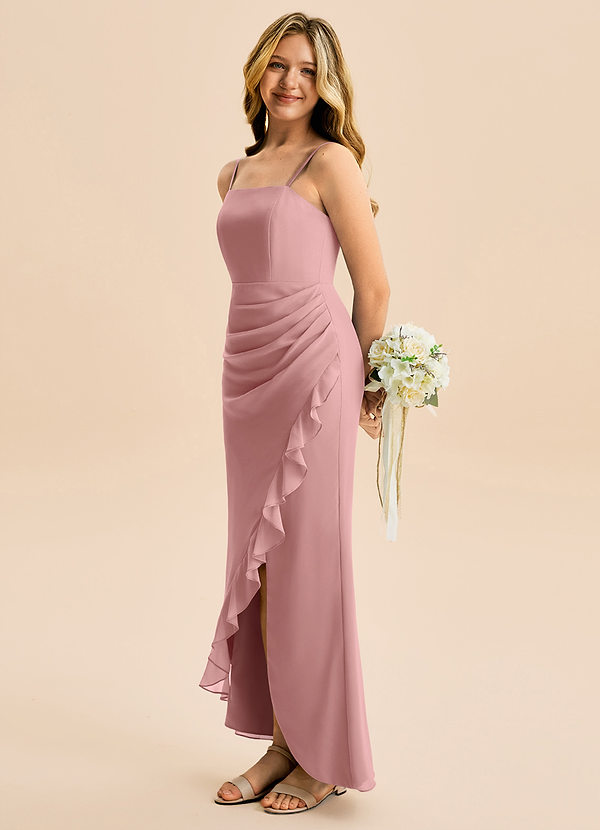 Azazie Buzzy Junior Dusty Rose Sheath Pleated Chiffon Dress image1