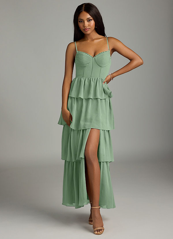 Azazie Kaiden Brautjungfernkleider A-Linie Herzausschnitt Chiffon Kleid Matcha image1