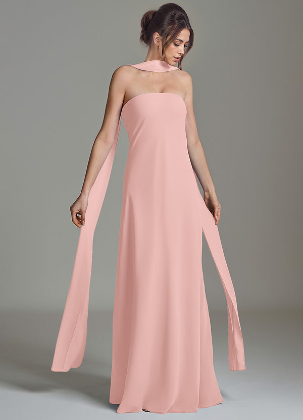 Azazie Ilana Robes de demoiselle d'honneur Robe Trapèze en Mousseline de soie Bustier Rose Poudré image1
