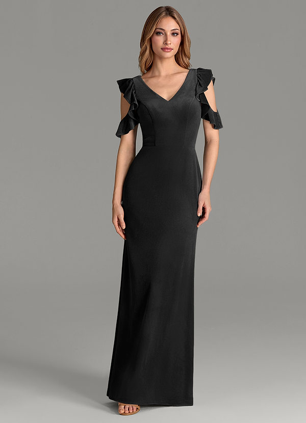 Mena Bridesmaid Dresses Black Mermaid Ruched Velvet Dress image1