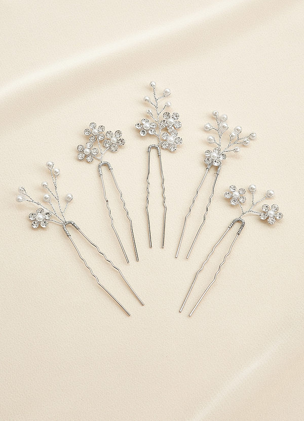 front Rhinestone Floral Cluster Hairpin Set