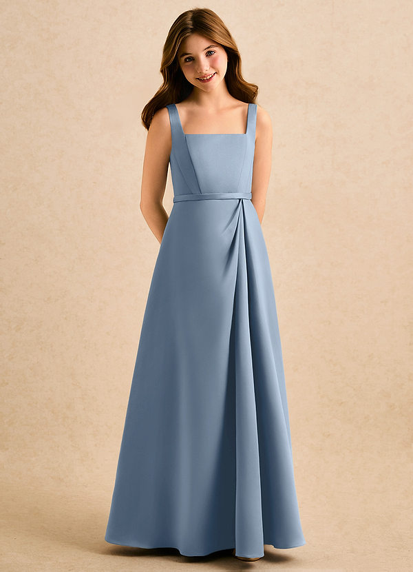 Azazie Emiko Girls Formal Sukienki dla dziewczynek sypiących kwiaty Linia A Pofałdowany Matowy satynowy Długość podłogi Sukienka image1