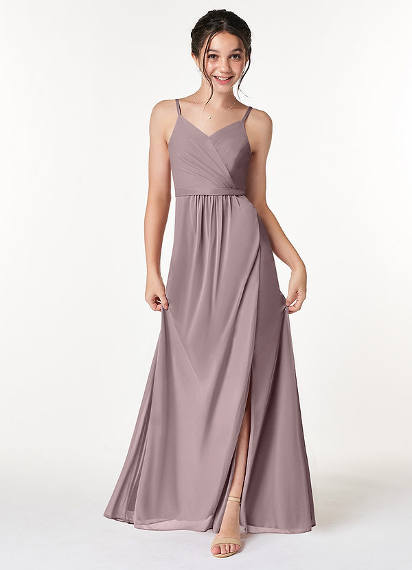 Azazie Luxy Pleated Mesh Floor-Length Junior Bridesmaid Dress image1