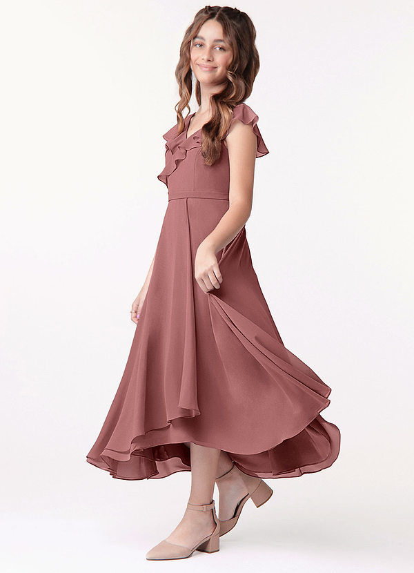 Azazie Posie Junior Desert Rose A-Line Ruched Chiffon Dress image1