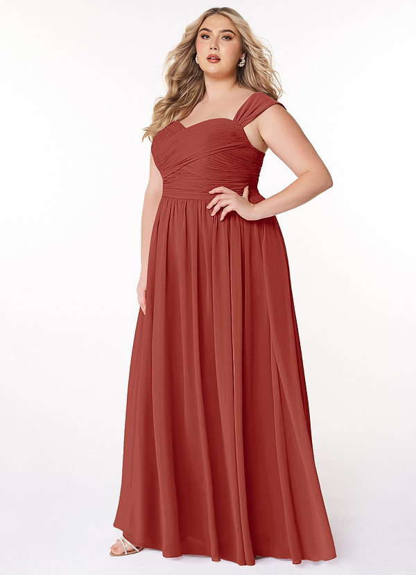 Azazie Zapheira Bridesmaid Dresses Terracotta A-Line Ruched Chiffon Dress image1