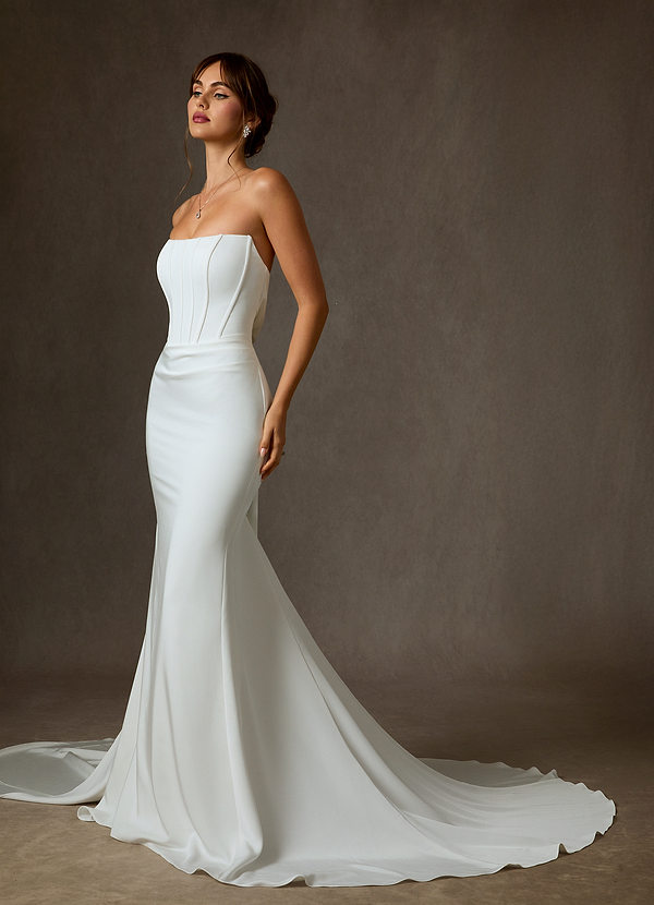 Azazie Cherity Wedding Dresses Diamond White Mermaid Strapless Crepe Back Satin Dress image1