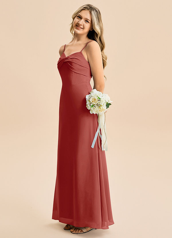 Azazie Jordyn Junior Klä av A-Line i Chiffong Älskling Halsringning image1