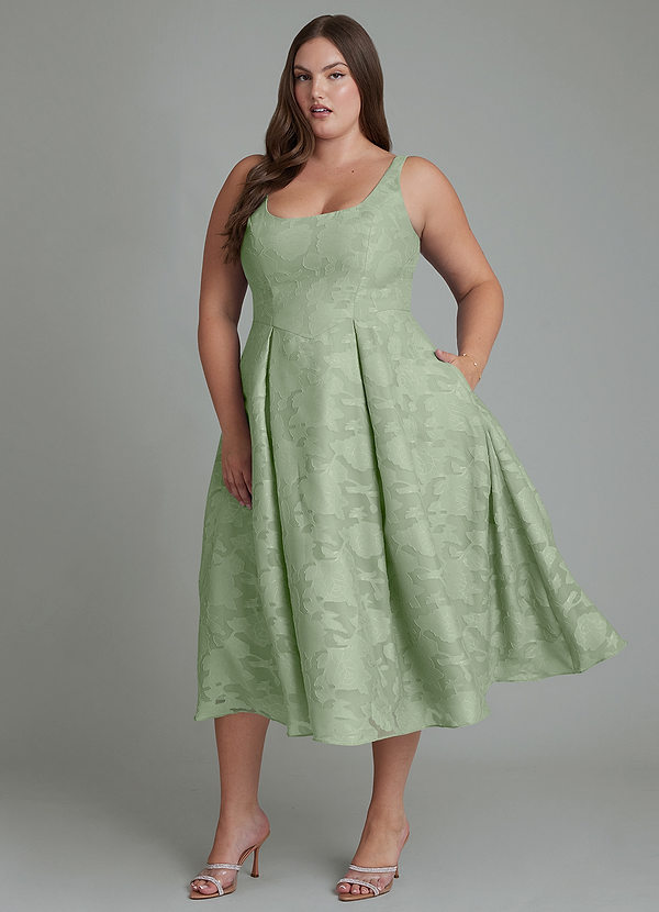 Azazie Amalie Bridesmaid Dresses Dusty Sage A-Line Pleated Floral Burnout Dress image1