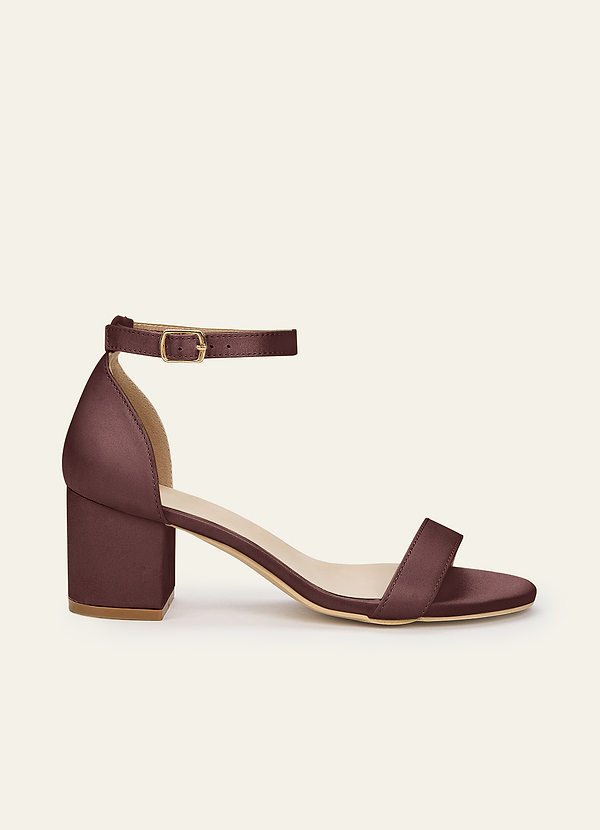 front Matching Color Matte Satin One Strap Buckle Block Heel Sandals