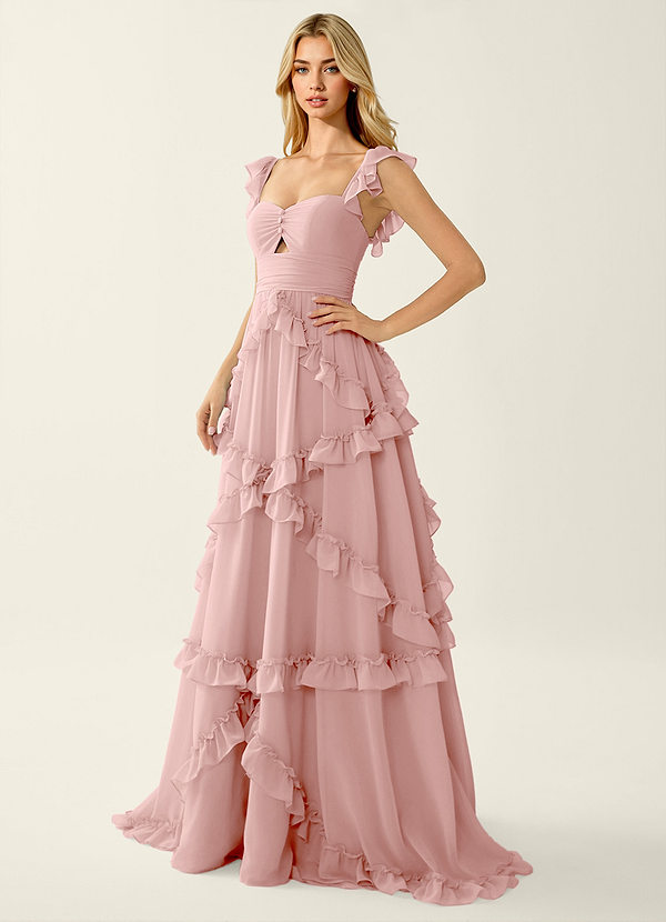 Mirabelle Powder Pink Chiffon Corset Lace Up Back Ruffled Prom Dress image1