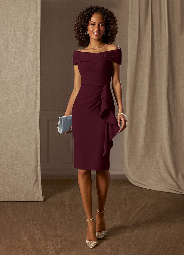 Azazie Monet Mother of the Brides Dresses Cabernet Sheath Pleated Stretch Crepe Dress image1