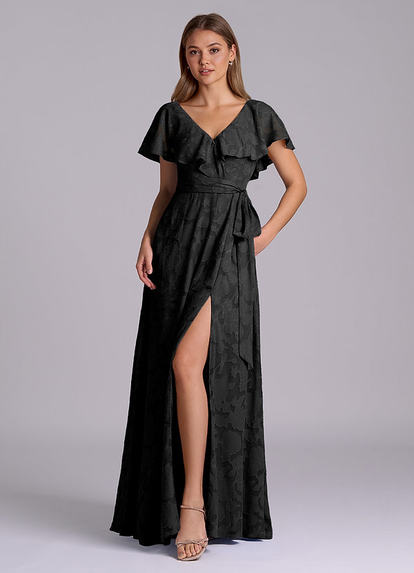 Azazie Lainey Suknie dla druhen Linia A z kieszeniami Kwiatowe wypalenie Do ziemi Sukienka image1