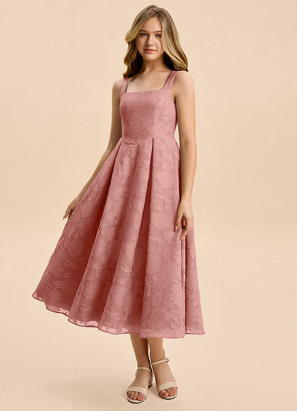 Azazie Amalie Junior Rosette A-Line Ruched Floral Burnout Dress image1