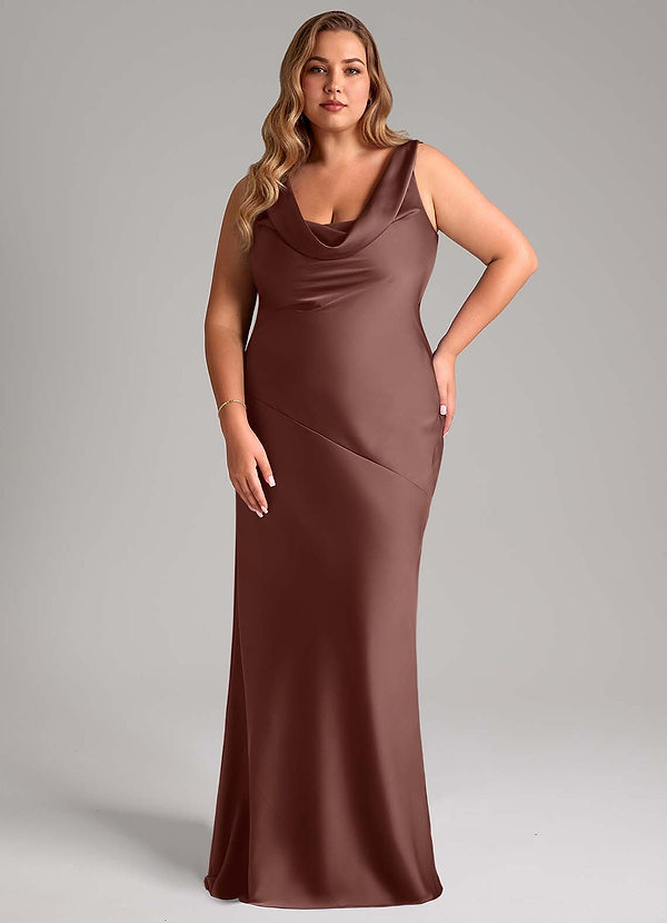 Azazie Rylina Bridesmaid Dresses Espresso Mermaid Stretch Satin Dress image1