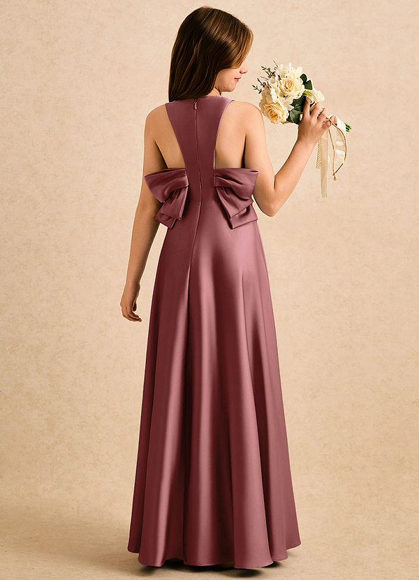 Azazie Nisha Girls Formal Kukkaistyttöjen mekot A-linja Pliseerattu Joustava satiini Lattian pituus Pukeutua image1