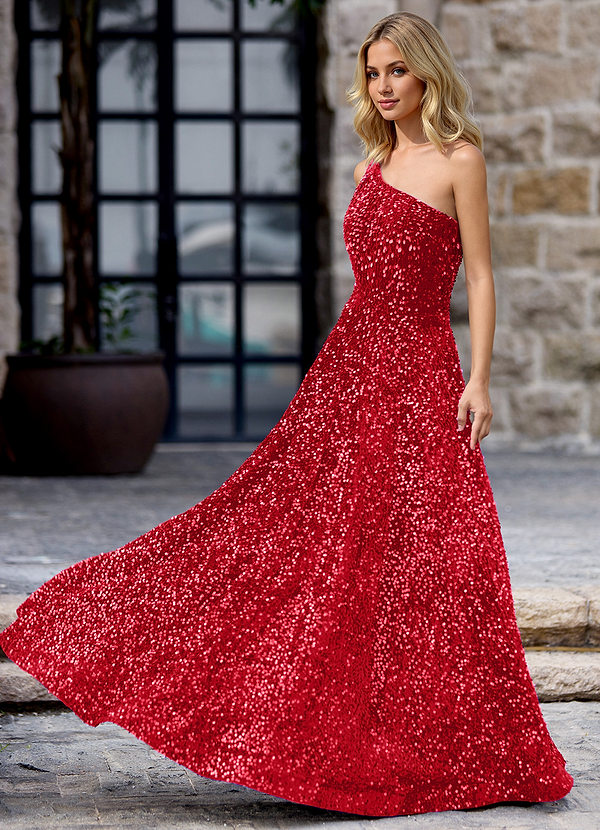 Opulent Red Velvet Sequins Prom Dress image1