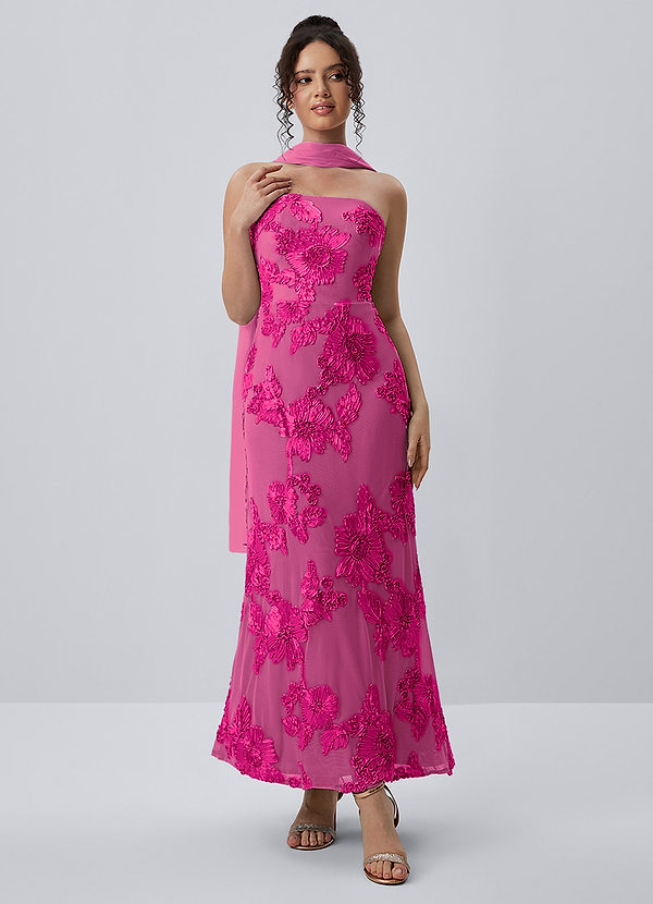 Esperanza Fuchsia Stretchig maxiklänning med 3D-blommor i spets image1