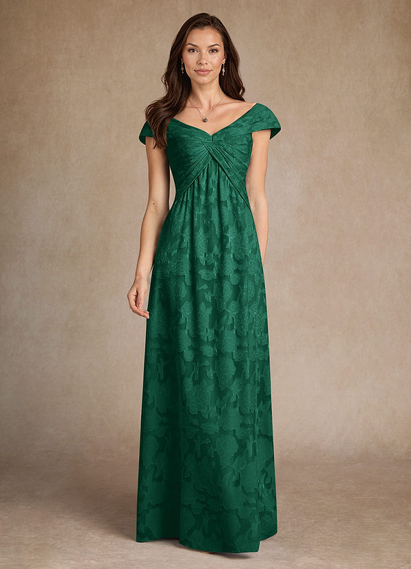 Azazie Myrtle Mother of the Brides Dresses Emerald A-Line Pleated Floral Burnout Dress image1