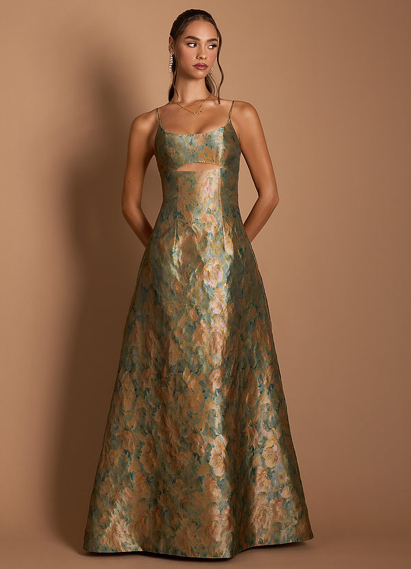 Vestido Verde Azulado Vintage Largo Dova image1